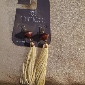 Minicol Tassle Pierced Earrings brown accent cream tassles